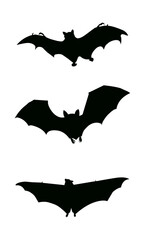 Stylized Black Bat Icons Silhouette Set – Vector Halloween, Superhero, and Flying Bat Vector Elements