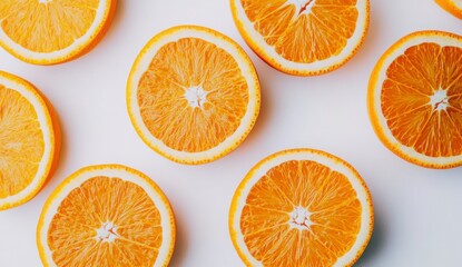 Fototapeta premium Citrus Fruit Slices on White Background Flatlay