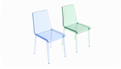 Two Modern Transparent Chairs in Blue and Green Tones