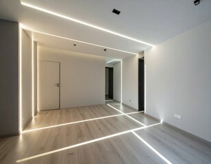 Modern Minimalist Interior with Soft Ambient Lighting and Clean Lines