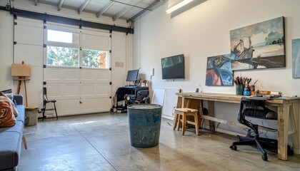 Modern Art Studio Interior with Natural Light and Minimalist Design