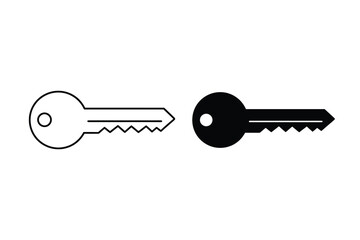 Vector key icon set, outline and solid style, security access symbol graphic