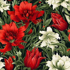 Romantic Flowers Seamless Pattern – Blush & Sage Green Floral Background