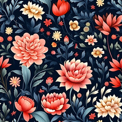 Romantic Flowers Seamless Pattern – Blush & Sage Green Floral Background