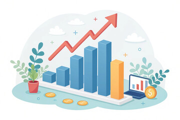 Fototapeta premium Growth bar chart with columns and upward arrow, trading up. Financial stock market