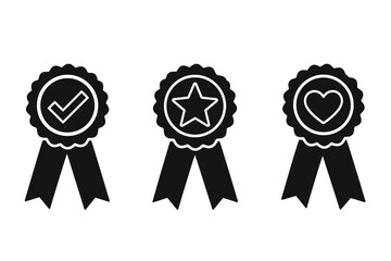 Vector icon set of quality guarantee badges with check star and heart symbol