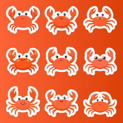 Crab Vector Set &ndash; 9 Hand Drawn Crab Illustrations in Flat Style for Marine and Seafood Design