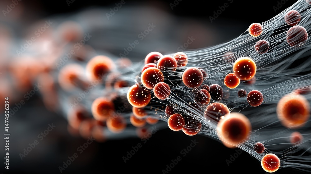 Aufkleber abstract connected dots and lines concept of ai technology motion of digital data flow communication and technology network concept with moving lines and dots 3d rendering,stock photo