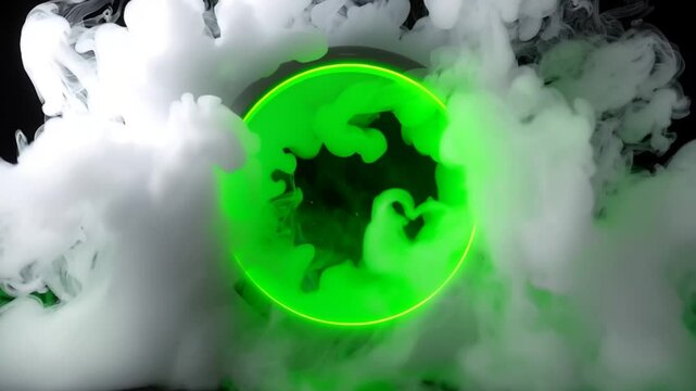 Dense ghost smoke whips around green screen center reveal