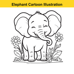 Fototapeta premium Standing Cute Baby Elephant Cartoon Illustration