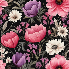 Romantic Flowers Seamless Pattern – Blush & Sage Green Floral Background