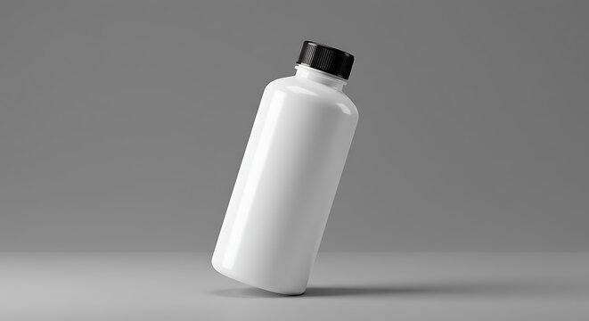 Blank white plastic bottle mockup, tilted for dynamic product display, perfect for branding, e-commerce, and packaging design visuals, isolated