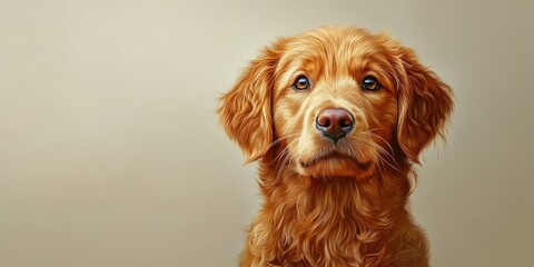Golden retriever with expressive eyes posing against a neutral background showcasing its friendly demeanor and fluffy coat