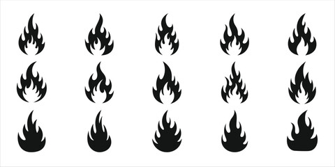 Flame vector icons set, fire symbol collection, bonfire graphic elements pack