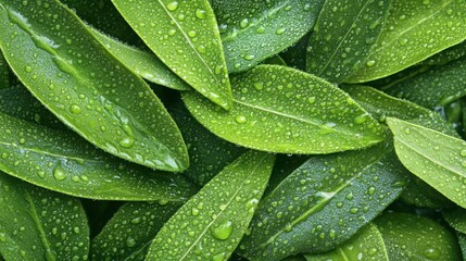 Fototapeta premium Close Up Of Lush Green Leaves With Water Droplets