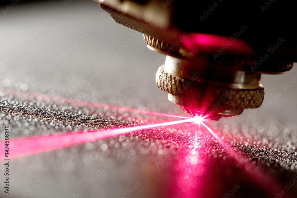 Poster laser cutting process creating precise designs on metal surface in workshop setting