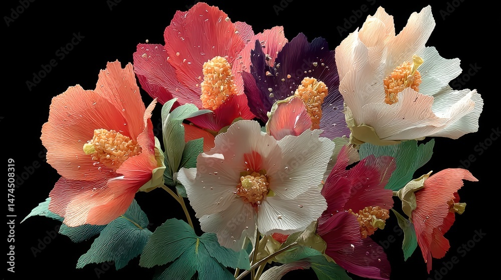 Poster abstract flowers bouquet generative ai.stock image