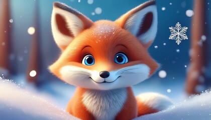 3D niedlicher Fuchs im Schnee