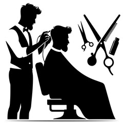 Barber Cutting Hair Silhouette for Grooming Services Design
