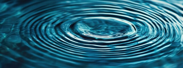 Close-up of concentric water ripples on blue surface.