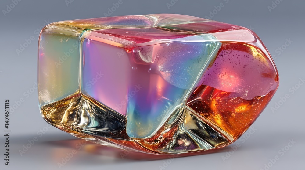 Poster abstract glass shape with iridescent effect 3d rendering illustration.stock image