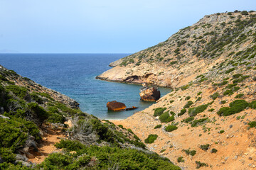 Obraz premium The famous shipwreck of Olympia on the island of Amorgos. Cyclades, Greece