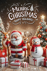Santa Claus and snowman postcards, Christmas and New Year greetings.