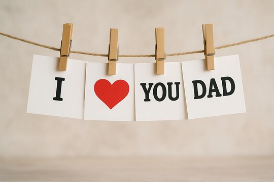 fathers day dad heart cards hanging rope love message white background paper clip simple greeting