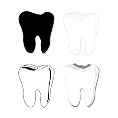 Dental icon vector set,tooth icon set,Human tooth silhouette on transparent background