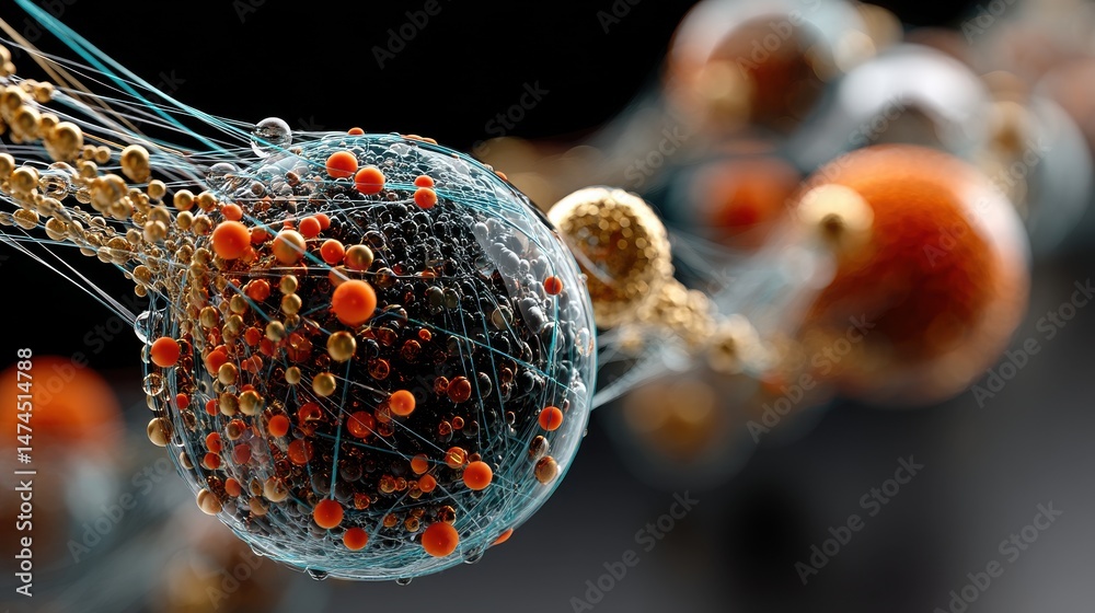 Poster abstract sphere background with plexus effect 3d surface