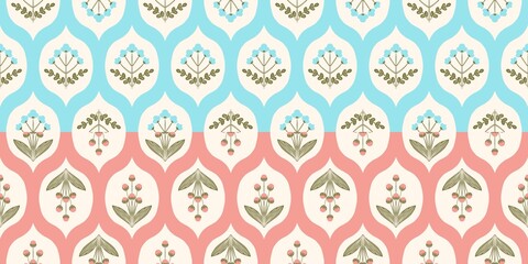 Seamless watercolour and unique floral pattern background for covers, notes, Soft backgrounds colour. Watercolour art work. Flower stalk. Pink blue yellow flower.