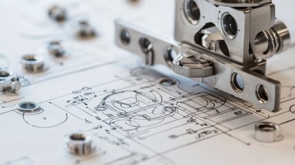 Mechanical engineering design process workshop technical drawing industrial setting close-up precision manufacturing