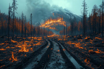 Burning forest global warming effect