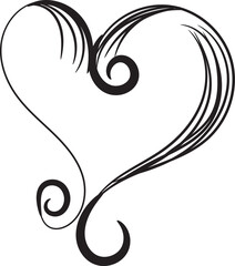 Elegant Black Swirl Heart Design Graphic Illustration for Valentines Day