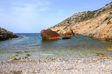 The famous shipwreck of Olympia on the island of Amorgos. Cyclades, Greece