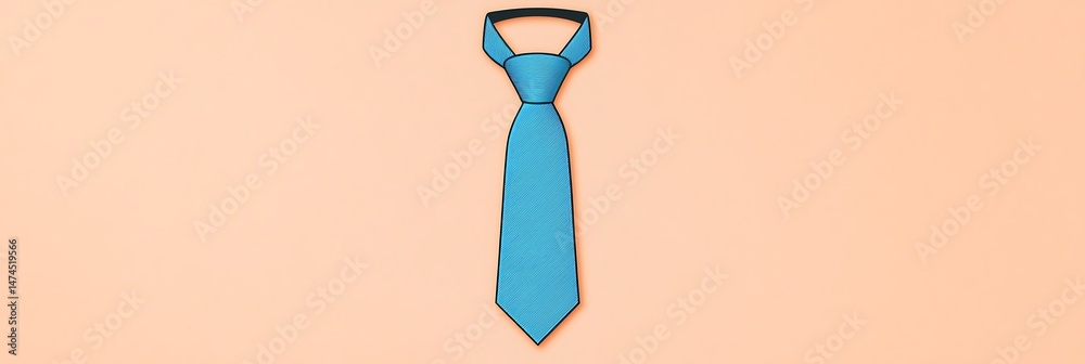 Fototapete minimal linear icon of a blue necktie in aqua teal, elegantly placed on a soft peach backdrop