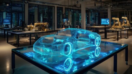 Car hologram on display in technology lab