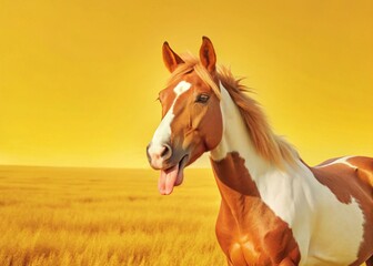 Obraz premium Hilarious Paint Horse Tongue Out Panoramic Photo