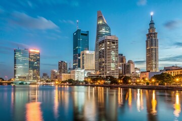 Naklejka premium Ho Chi Minh City Night Skyline Candid Photography: Vibrant Urban Landscape