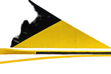 Yellow and black triangular safety marker