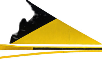 Yellow and black triangular safety marker