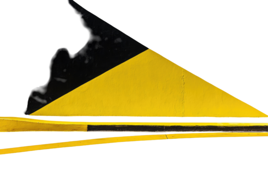 Yellow and black triangular safety marker