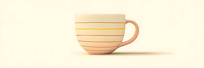 Minimal coffee mug, thin yellow lines, pale terracotta gradient