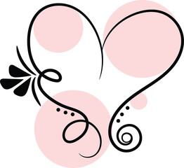 Abstract Heart Design with Pink Circles and Black Swirls Elegant Minimalist Illustration