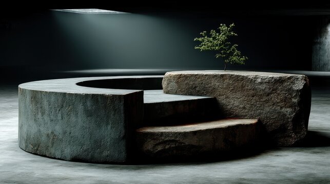 anceint stone podium for product presentation empty platform mock up generative ai,photo stocks