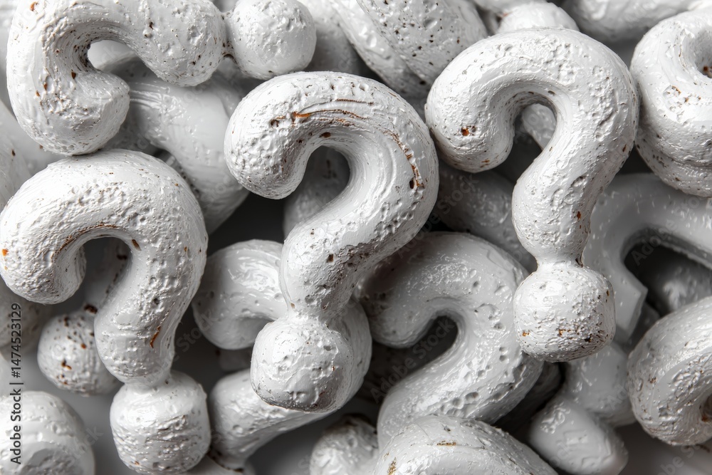 Aufkleber decorative white question marks clustered together on a gray background