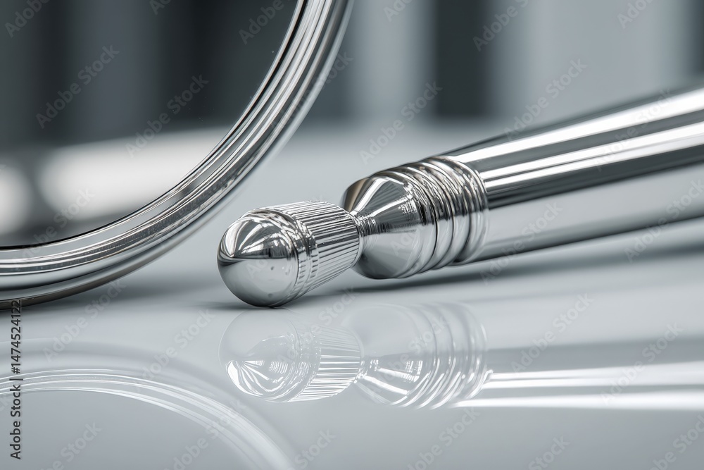 Aufkleber Elegant silver pen and ring reflecting in soft light on a smooth surface