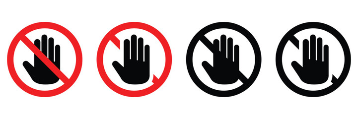 Fototapeta premium Do Not Touch Warning Icons Set – Hand Prohibition Symbols in Vector Format