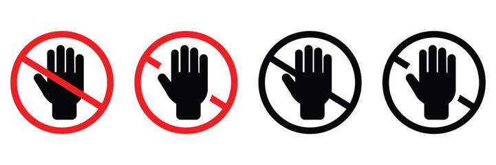 Do Not Touch Warning Icons Set – Hand Prohibition Symbols in Vector Format