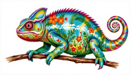 Fototapeta premium Mesmerizing chameleon closeup, a kaleidoscope of skin patterns and textures in nature's master of disguise
